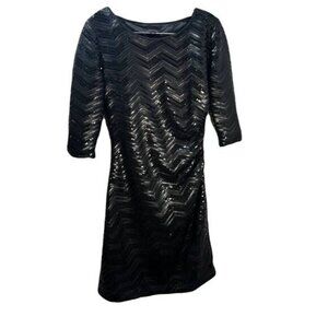 Tahari 3/4 Sleeve Black Sequin Mini Dress Size 8‎
